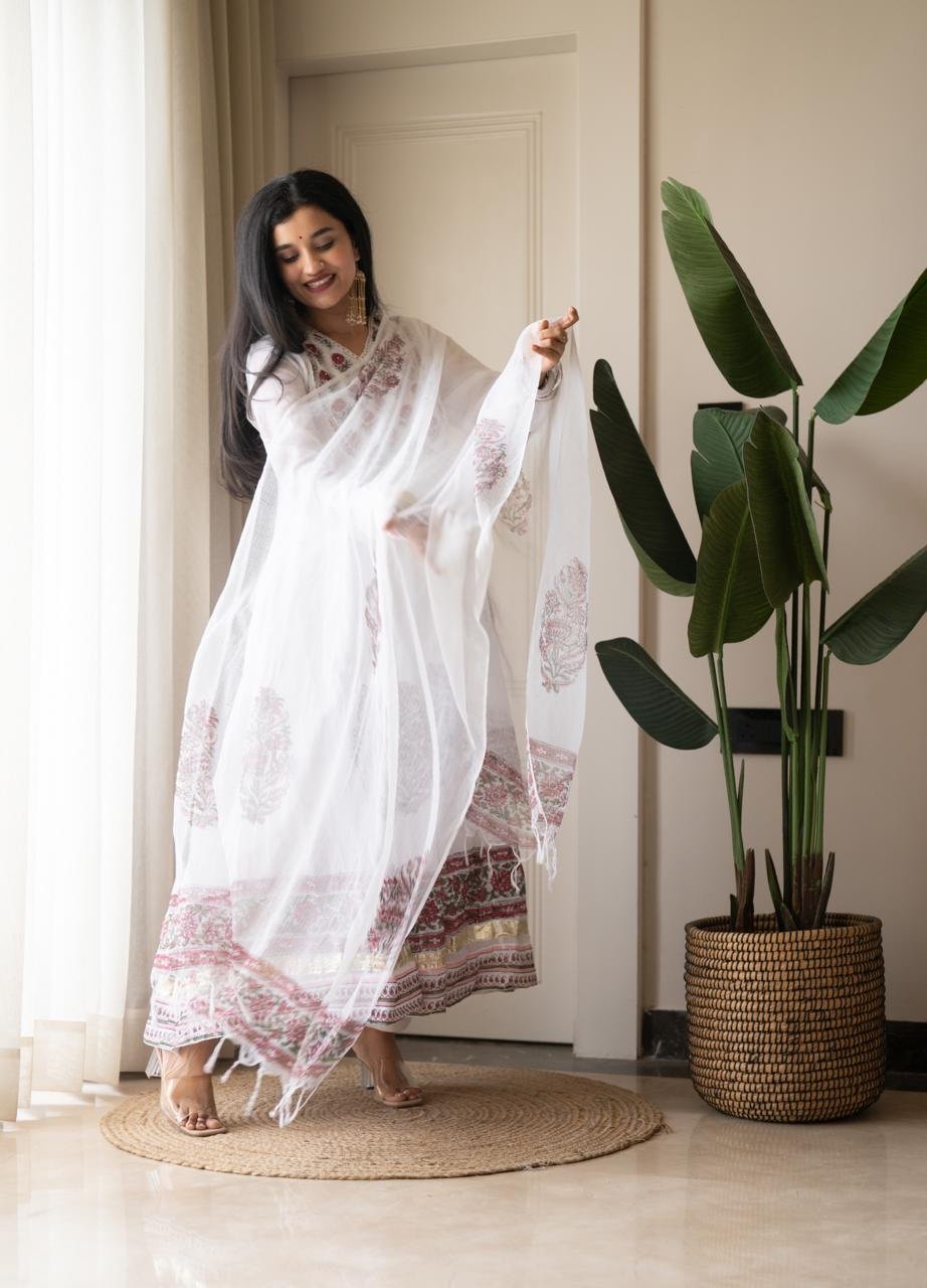 Somya White Boota Anarkali Set - Image 5