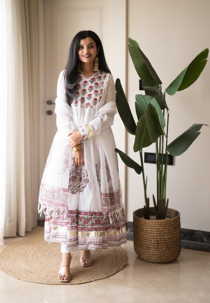 Somya White Boota Anarkali Set - Image 2