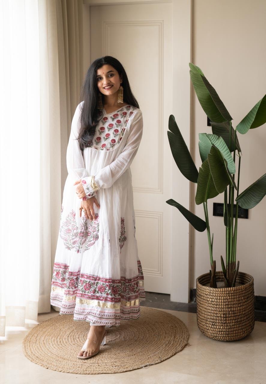 Somya White Boota Anarkali Set - Image 6
