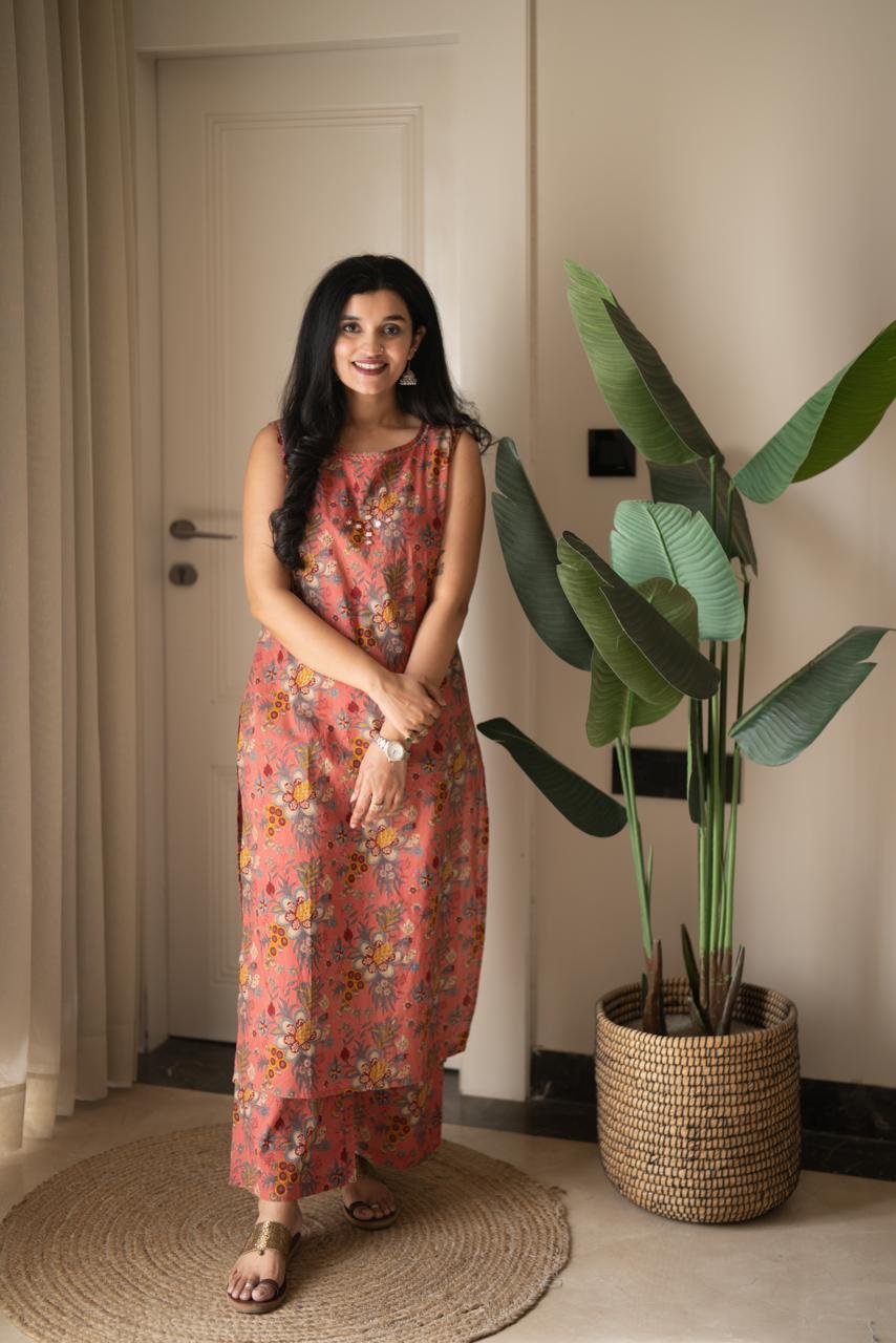 Kisha Sleeveless Cotton Set- Pink Floral - Image 3