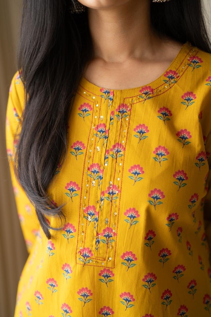 Rusha Straight Cotton Kurti- Mustard - Image 4