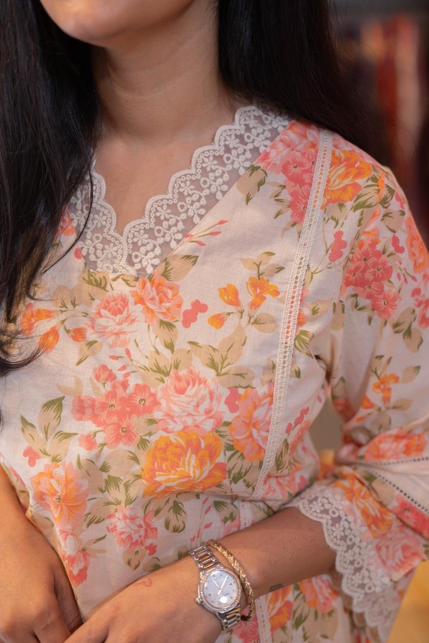 Sushra Lace Detailed Coord Set- Peachy - Image 3