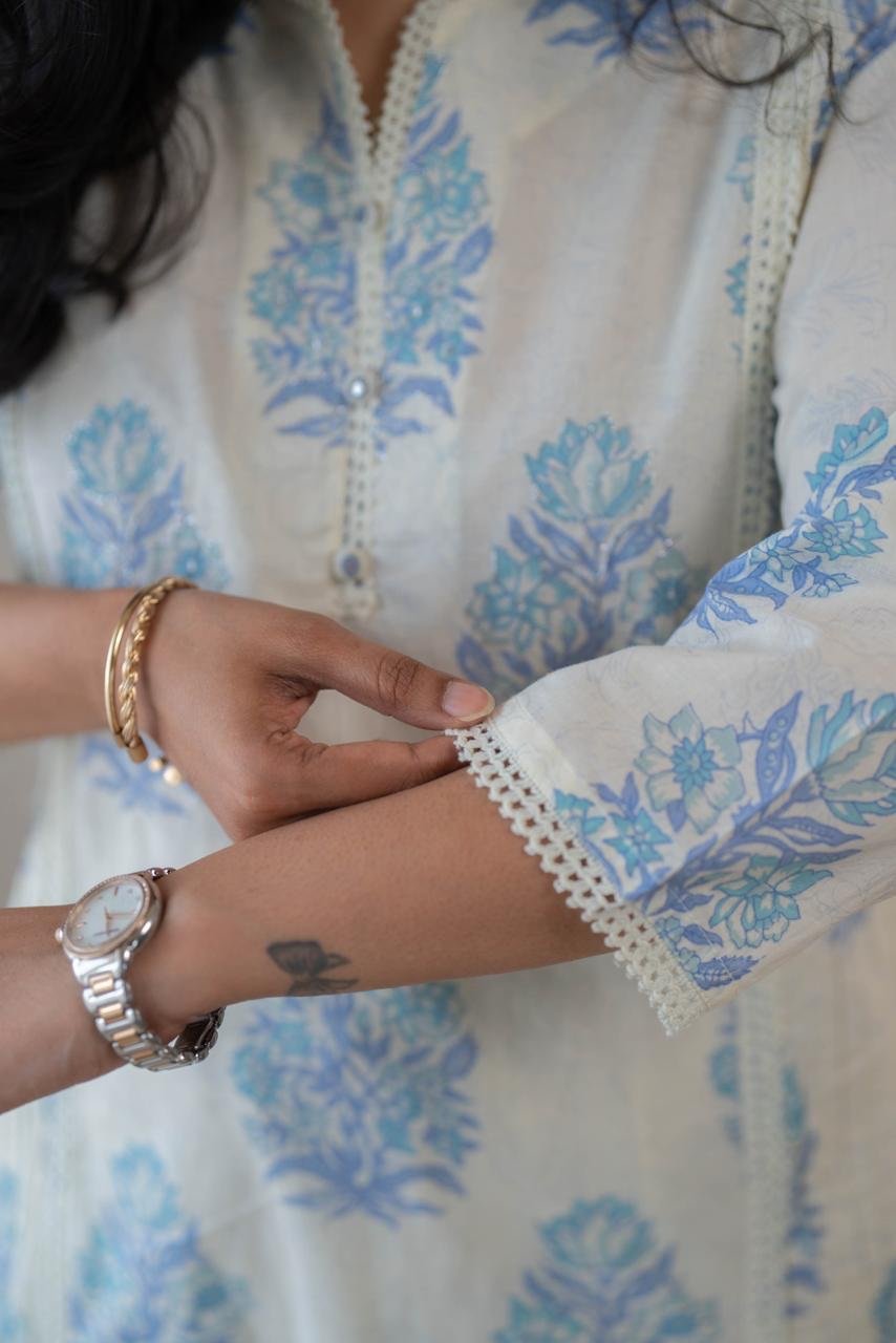 Anaisha Kota Doria Dupatta Set- Blue - Image 4