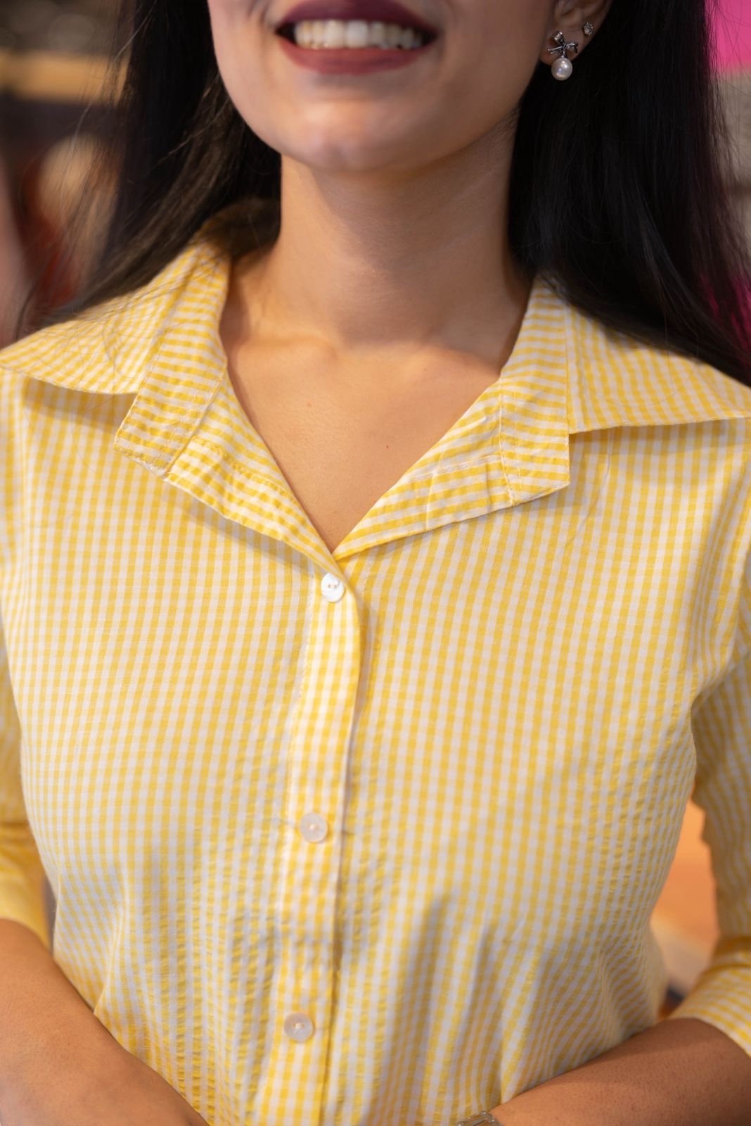 Shriya Gingham Cotton Shirt- Yellow - Image 6