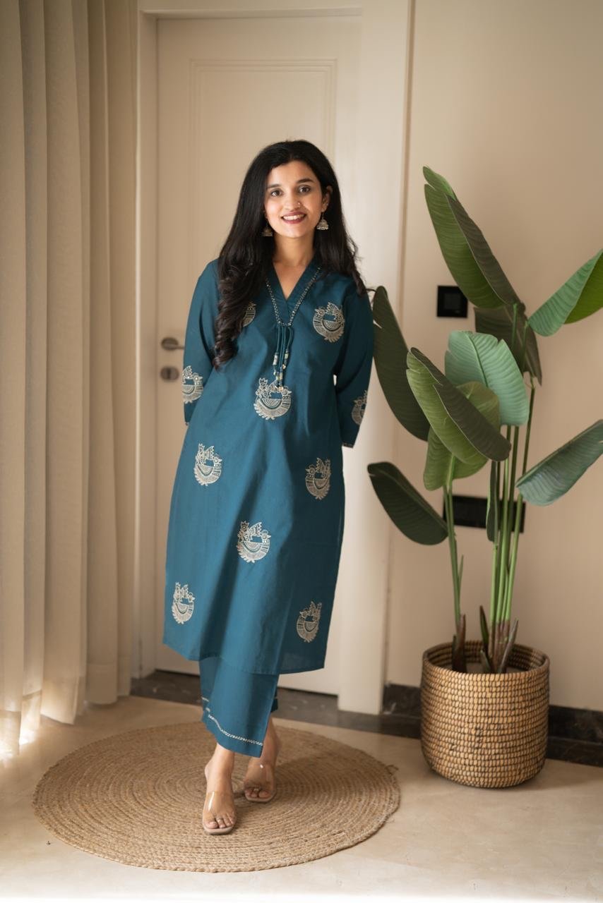 Raisha Embroidered Pant Set- Teal - Image 6