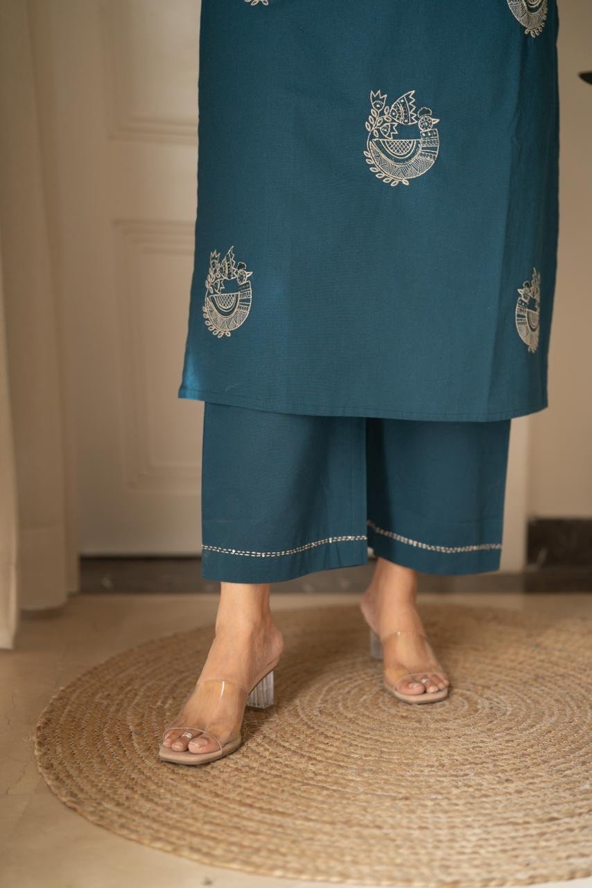 Raisha Embroidered Pant Set- Teal - Image 3