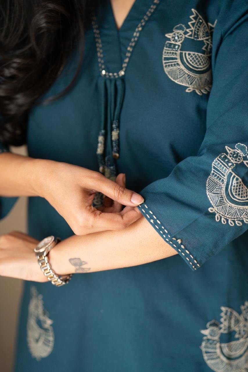 Raisha Embroidered Pant Set- Teal - Image 5