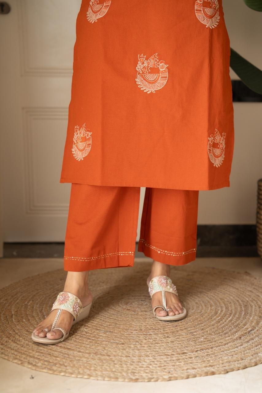 Raisha Embroidered Pant Set- Orange - Image 7