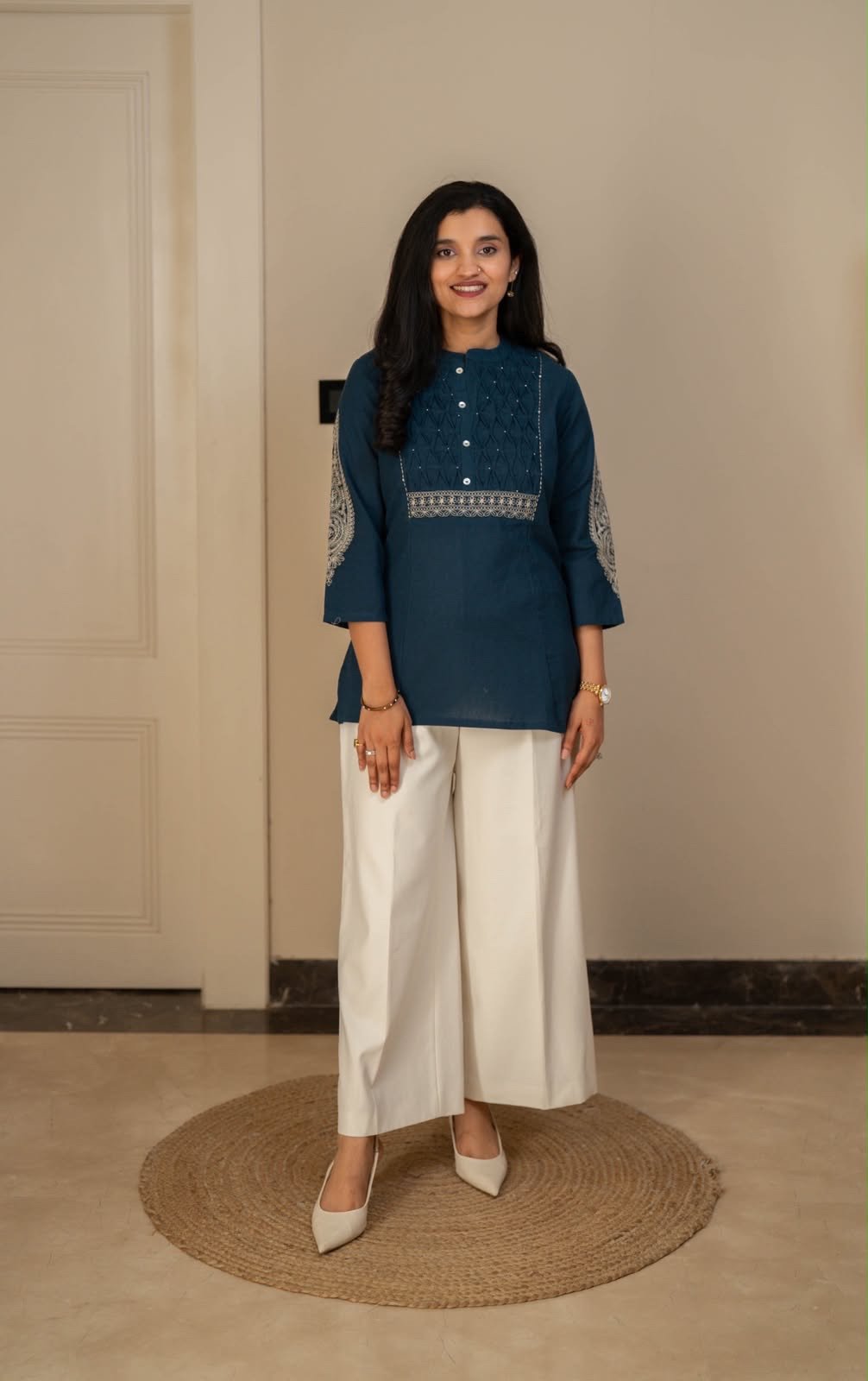 Rio Ruching Slub Cotton Top- Dark Teal - Image 5