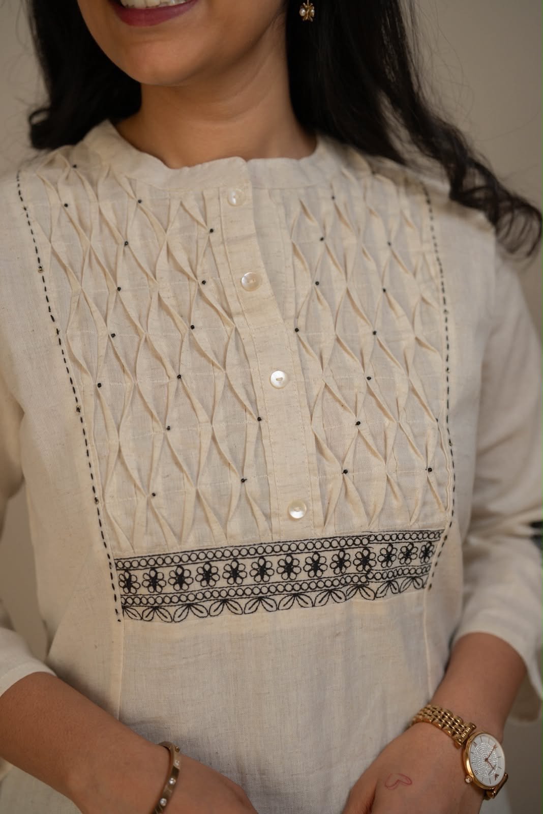 Rio Ruching Slub Cotton Top- Off White - Image 5