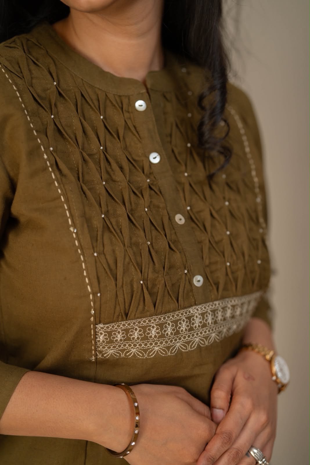 Rio Ruching Slub Cotton Top- Olive - Image 6