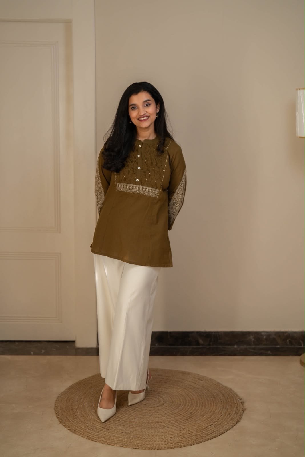 Rio Ruching Slub Cotton Top- Olive - Image 2