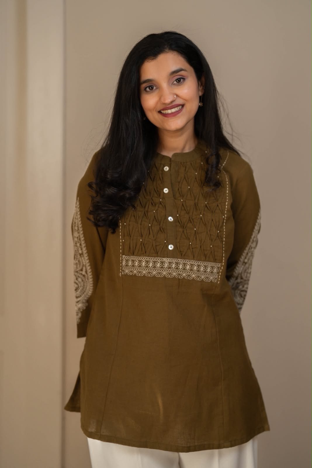 Rio Ruching Slub Cotton Top- Olive