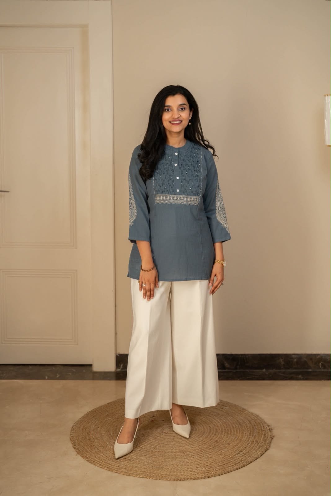 Rio Ruching Slub Cotton Set- Pastel Teal - Image 4