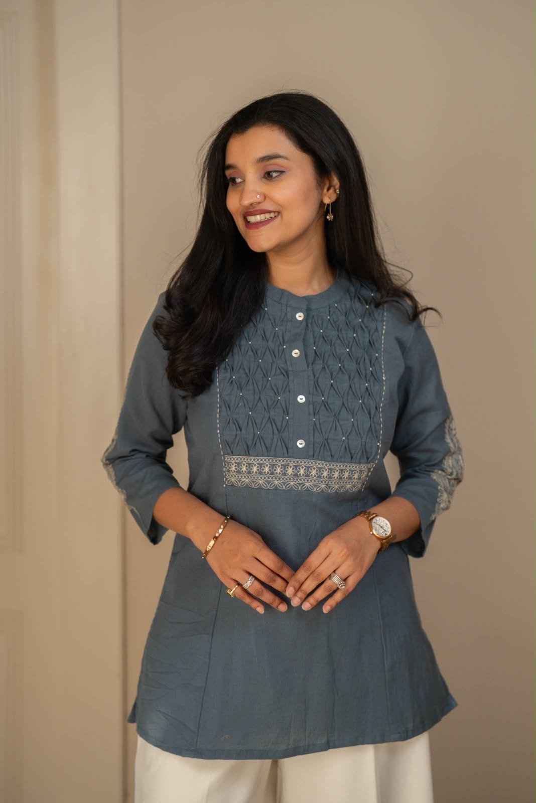 Rio Ruching Slub Cotton Set- Pastel Teal