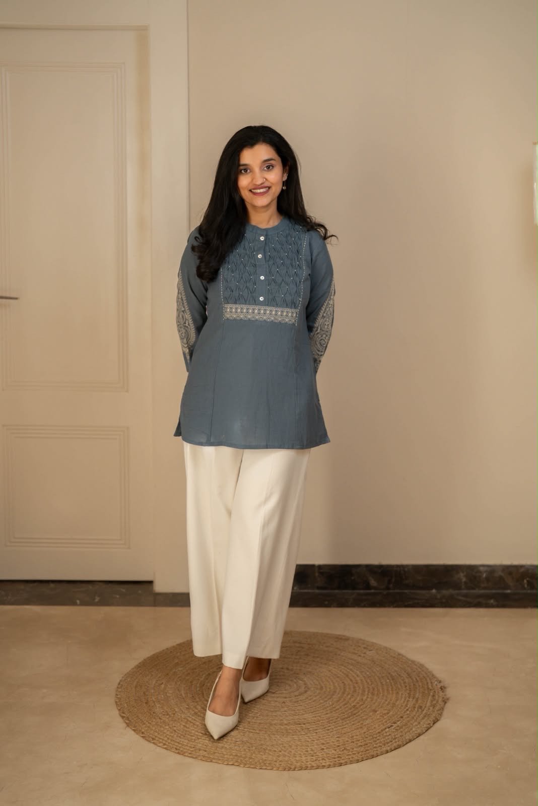Rio Ruching Slub Cotton Set- Pastel Teal - Image 2