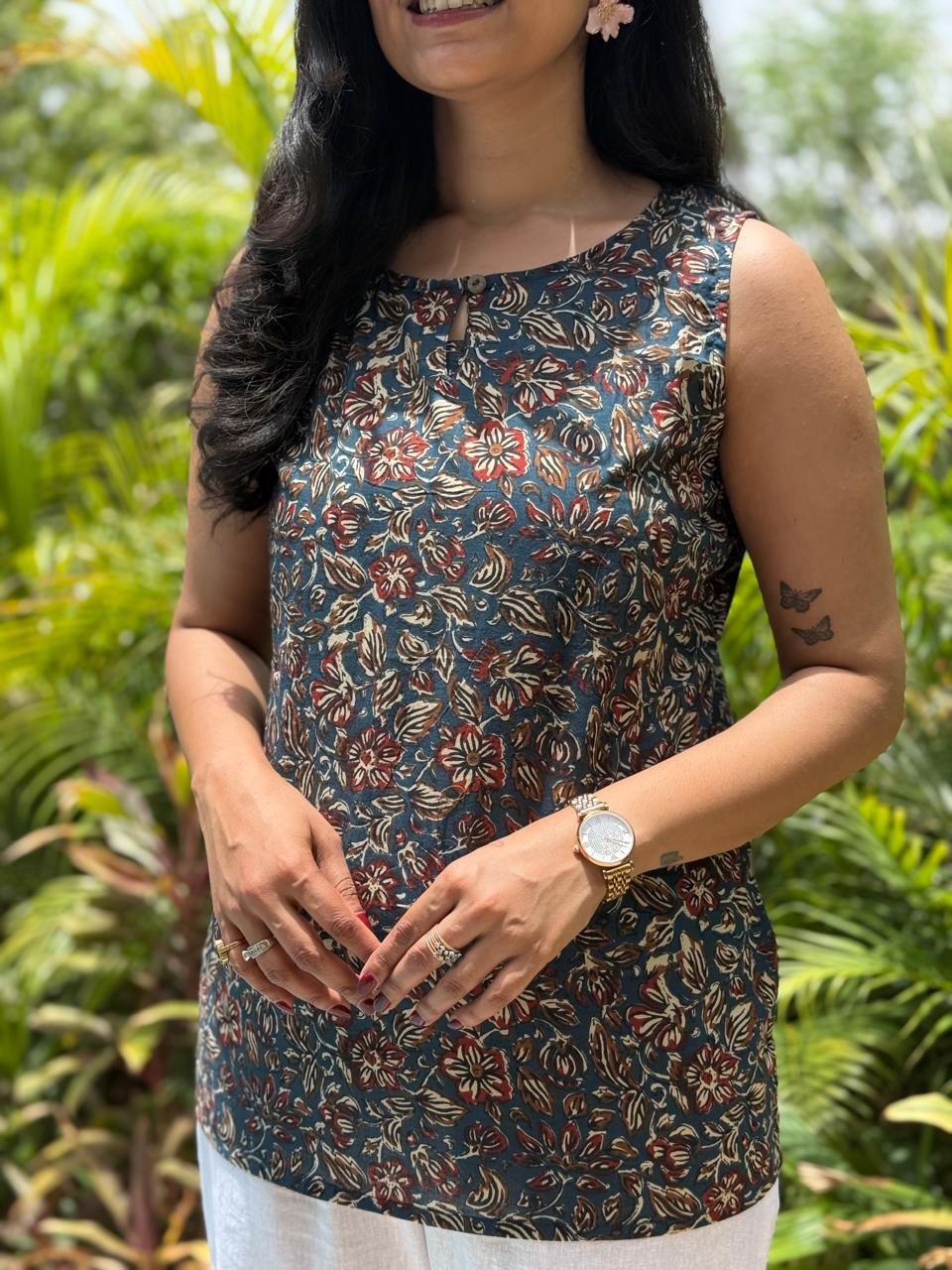 Lily 2.0 Sleeveless Cotton Top- Ajrakh - Image 5