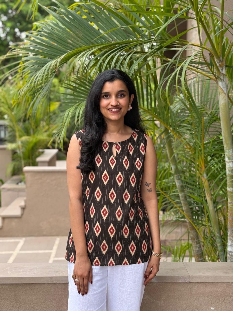 Lily 2.0 Sleeveless Cotton Top- Black Ikkat