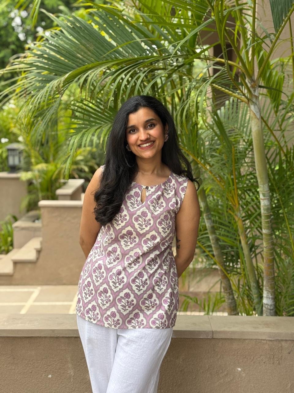 Lily 2.0 Sleeveless Cotton Top- Lavender Jaal - Image 3
